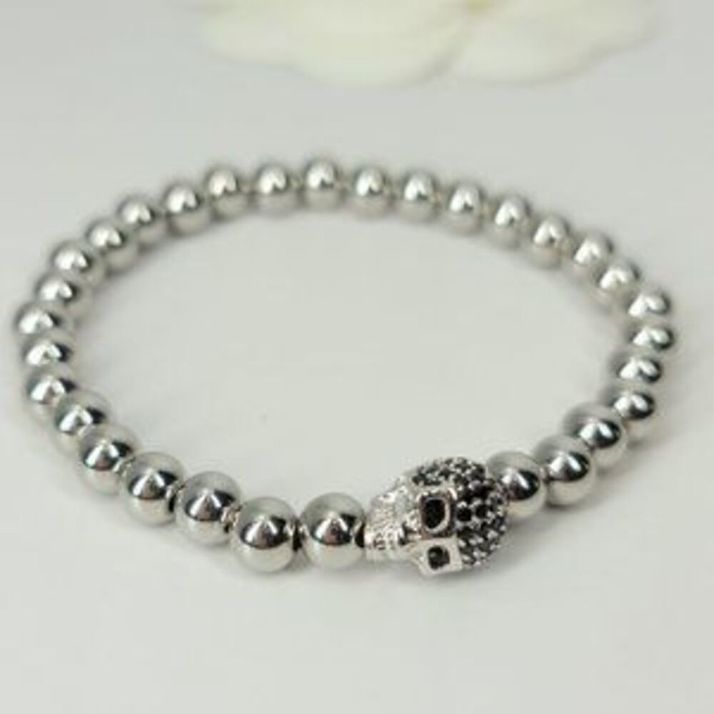 NEW Pave CZ Skull Stainless Steel Bracelet
